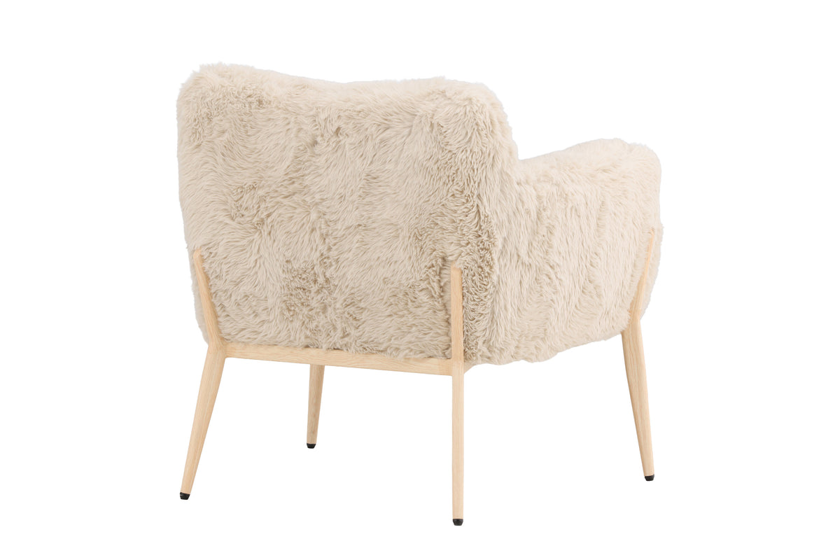 Zenzi fåtölj beige fuskpäls/stålstomme med träutseende