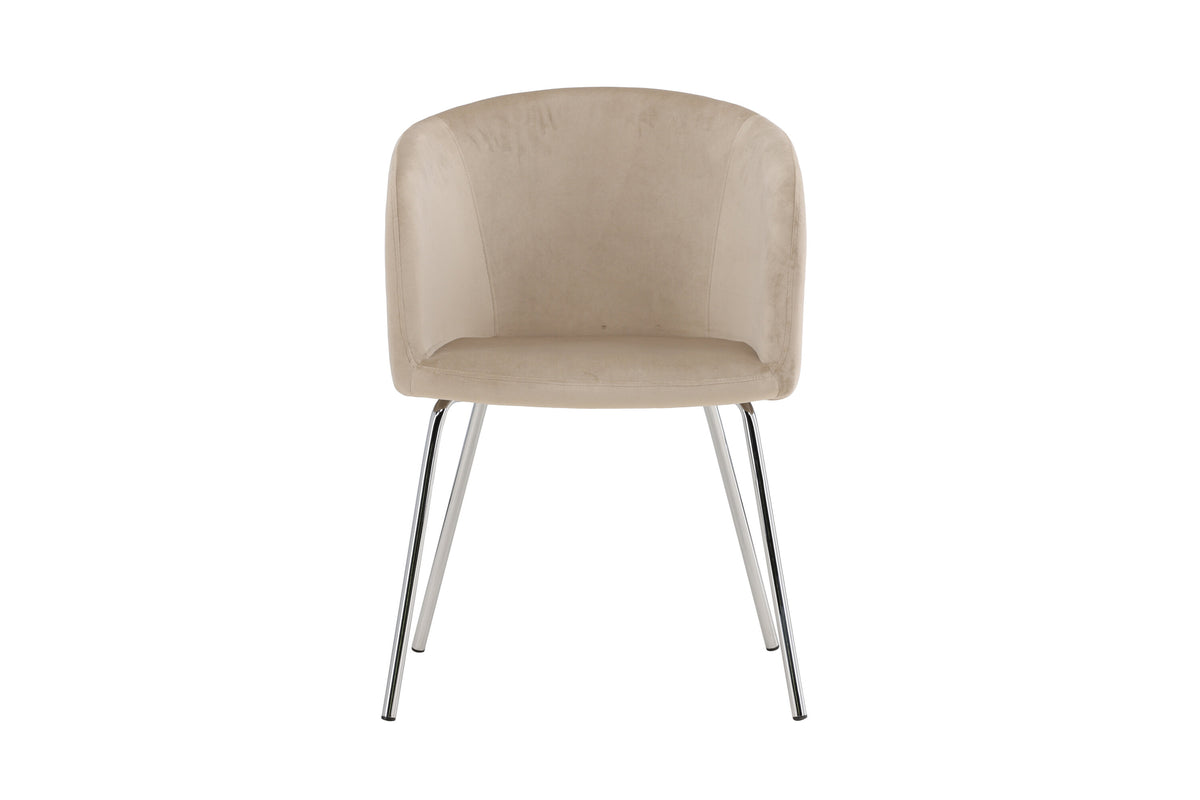 Berit matstol beige sammet med silverfärgade kromade ben