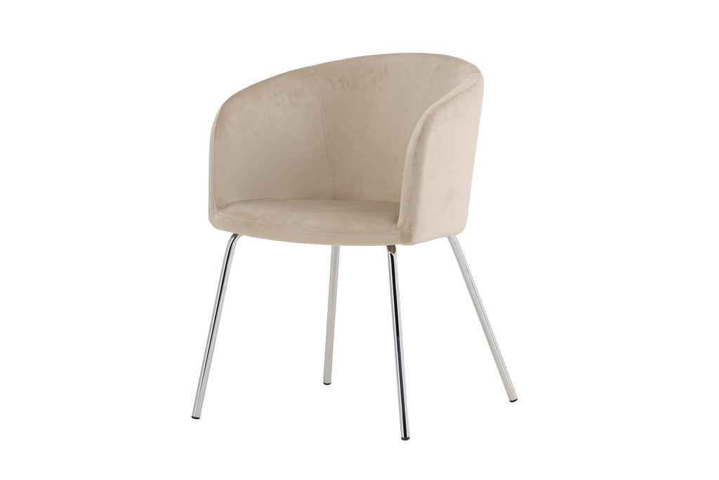 Berit matstol beige sammet med silverfärgade kromade ben