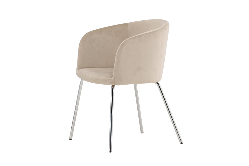 Berit matstol beige sammet med silverfärgade kromade ben