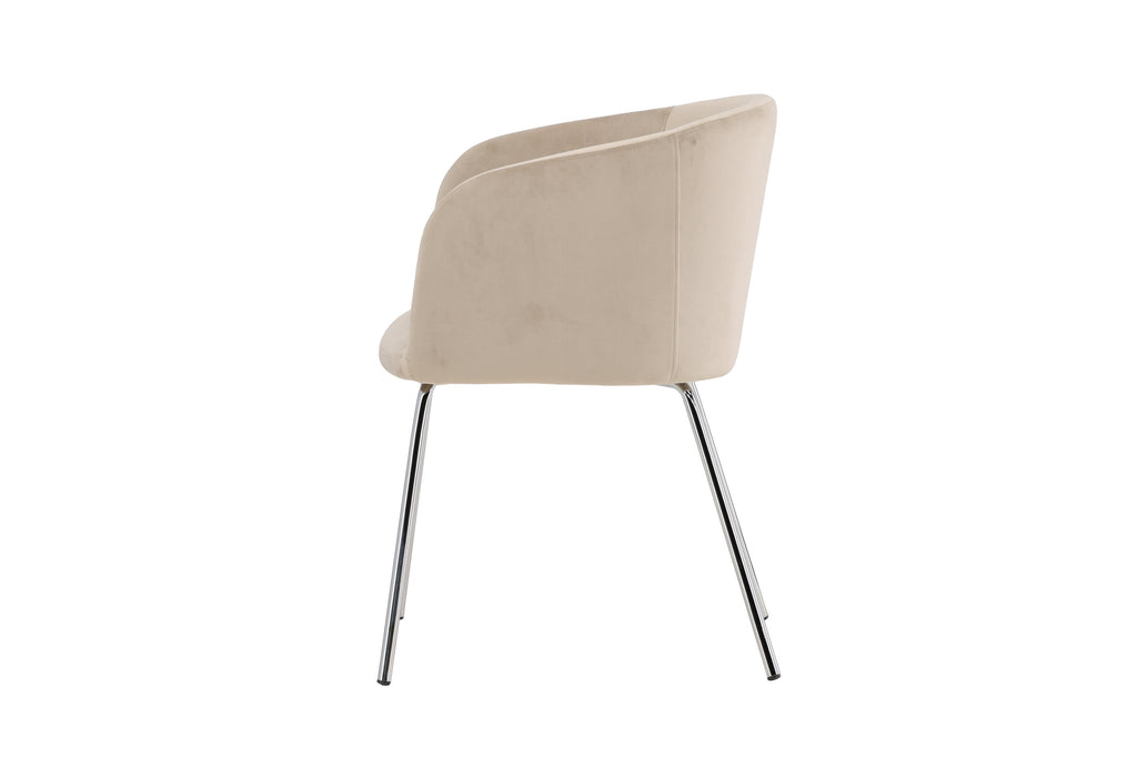 Berit matstol beige sammet med silverfärgade kromade ben