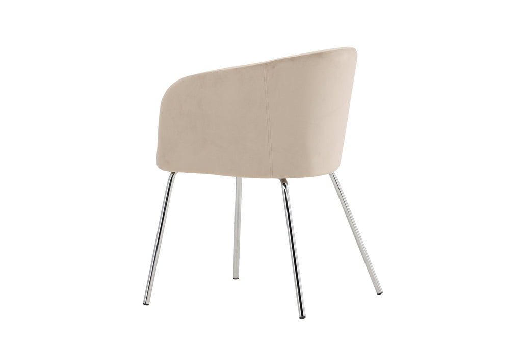 Berit matstol beige sammet med silverfärgade kromade ben