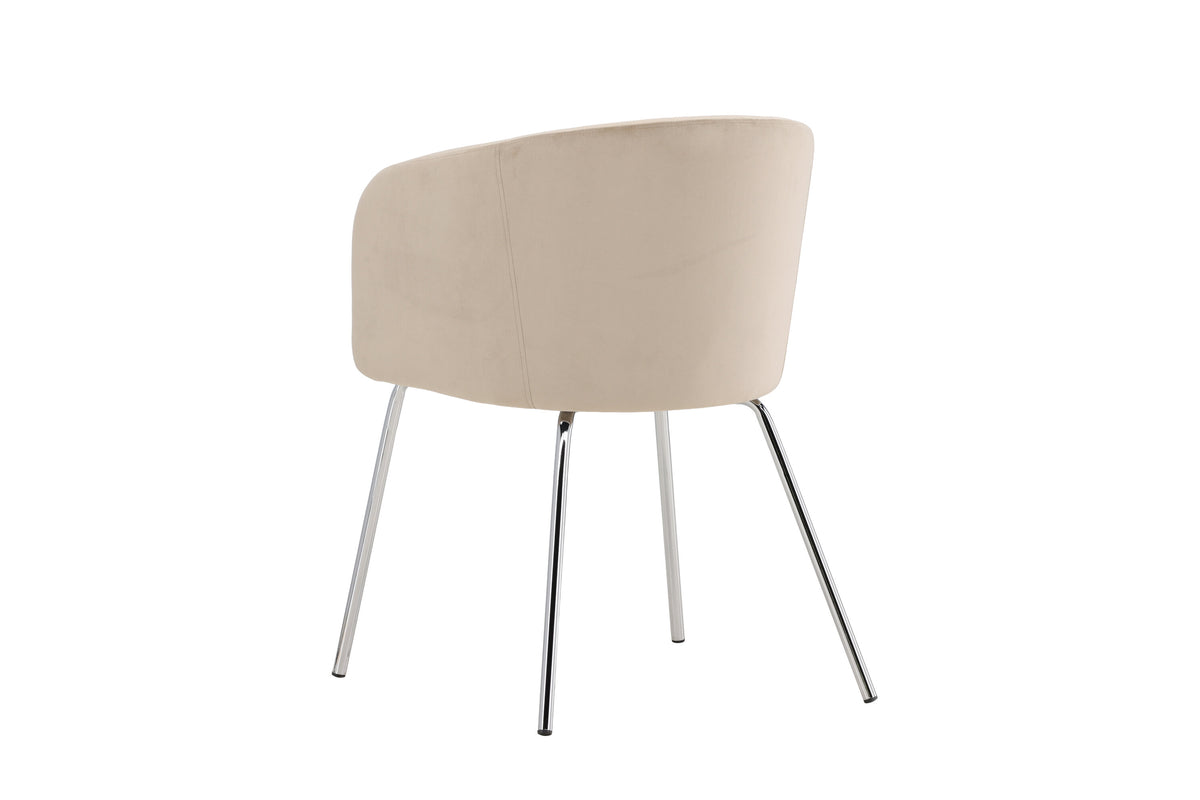 Berit matstol beige sammet med silverfärgade kromade ben