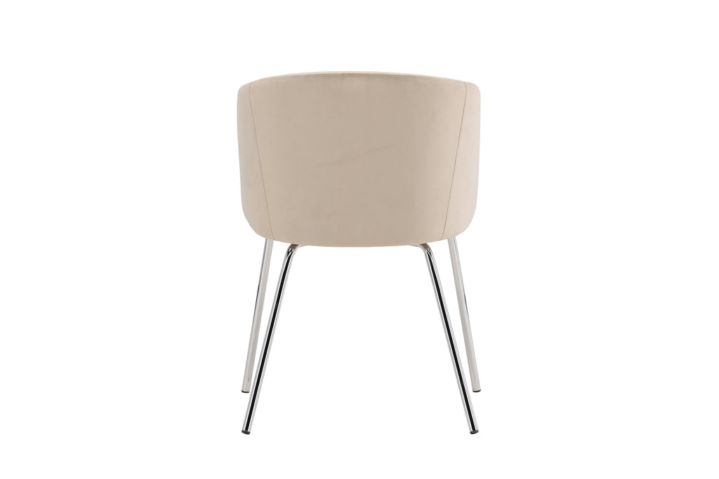 Berit matstol beige sammet med silverfärgade kromade ben