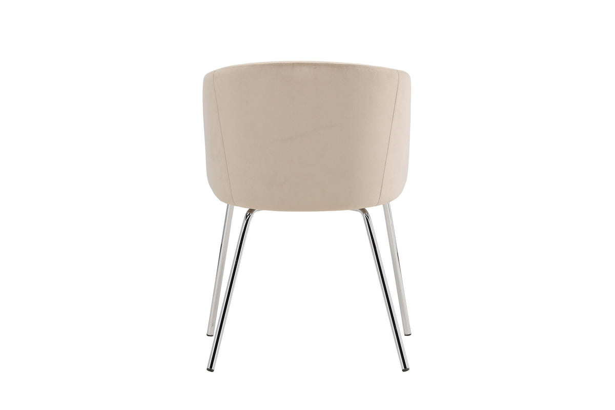 Berit matstol beige sammet med silverfärgade kromade ben