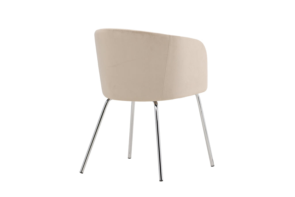 Berit matstol beige sammet med silverfärgade kromade ben
