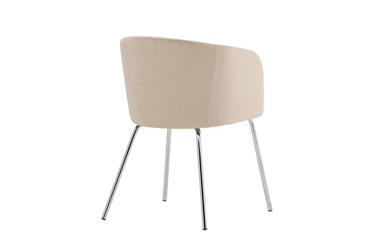 Berit matstol beige sammet med silverfärgade kromade ben