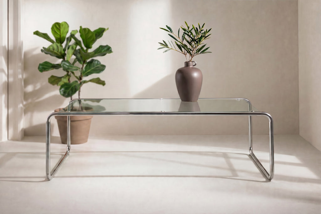 Saturnus soffbord 120x60x37,5 cm silverkrom och glas