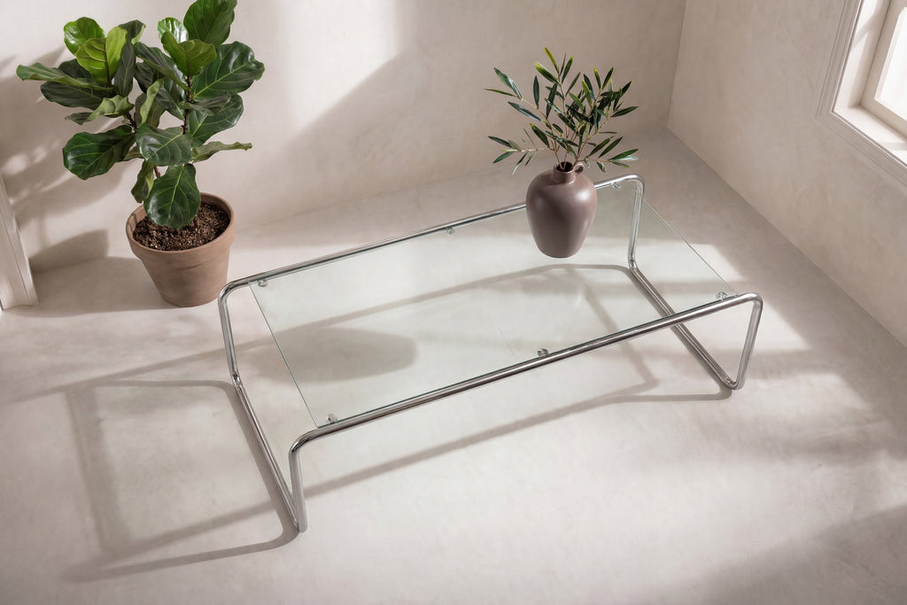 Saturnus soffbord 120x60x37,5 cm silverkrom och glas