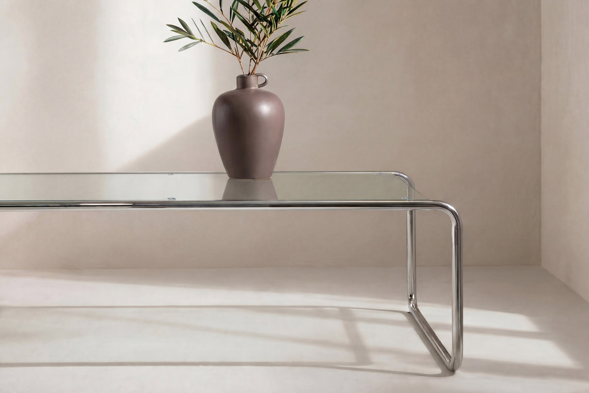 Saturnus soffbord 120x60x37,5 cm silverkrom och glas