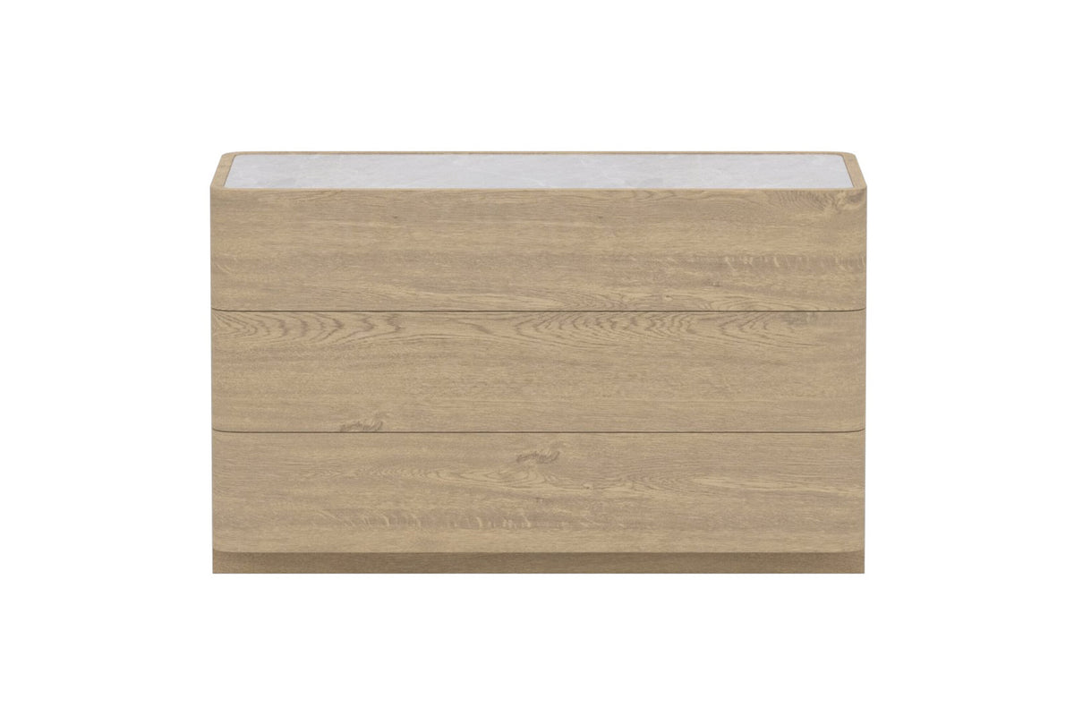 Noble byrå 48x100x60 cm naturfärgad MDF med 3D-papperslaminat och glas