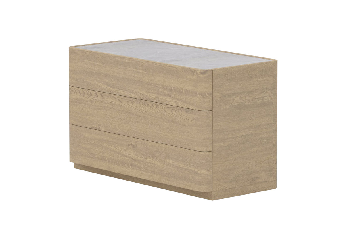 Noble byrå 48x100x60 cm naturfärgad MDF med 3D-papperslaminat och glas