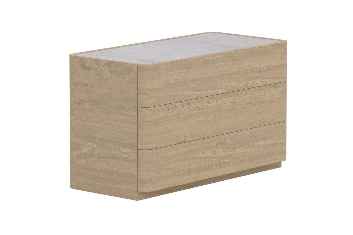 Noble byrå 48x100x60 cm naturfärgad MDF med 3D-papperslaminat och glas