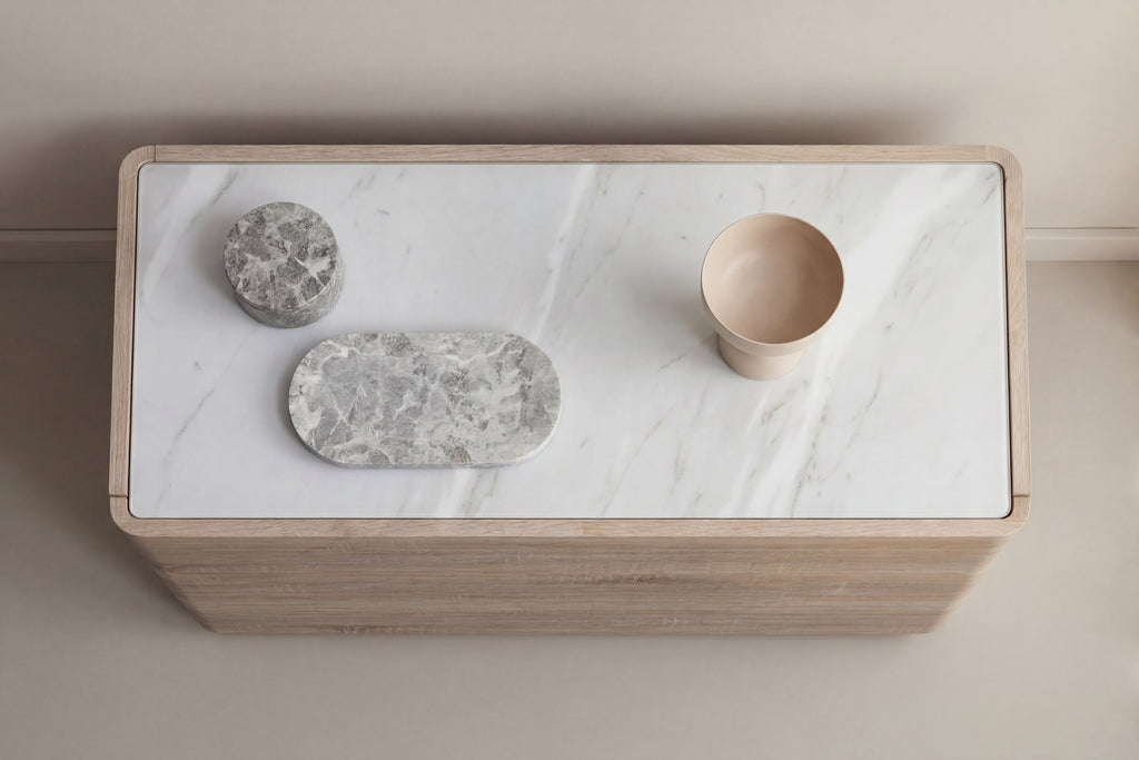 Noble byrå 48x100x60 cm naturfärgad MDF med 3D-papperslaminat och glas