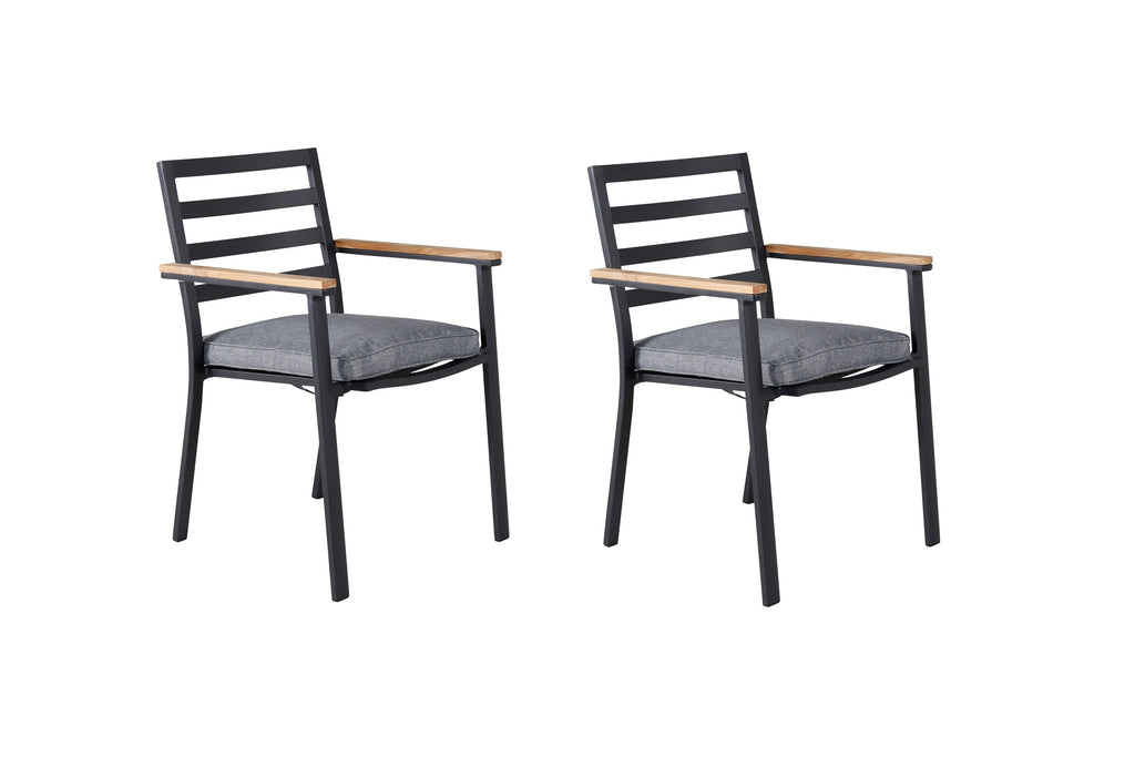 Brasilia stapelbar karmstol 2-pack svart aluminium och teak