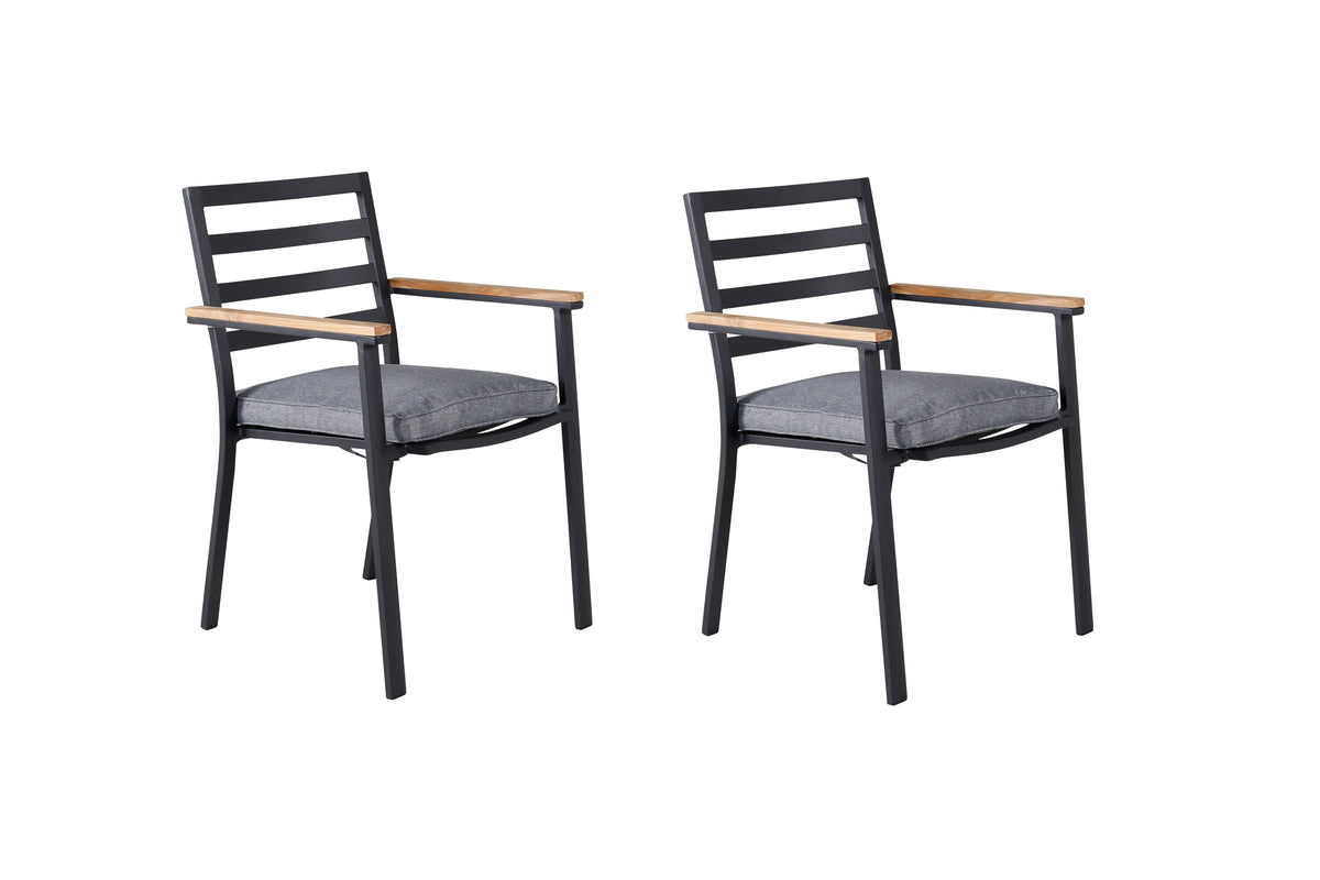 Brasilia stapelbar karmstol 2-pack svart aluminium och teak