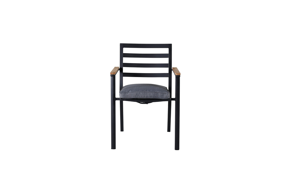 Brasilia stapelbar karmstol 2-pack svart aluminium och teak