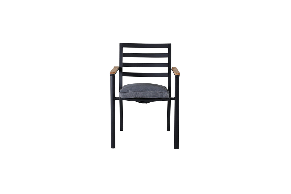 Brasilia stapelbar karmstol 2-pack svart aluminium och teak
