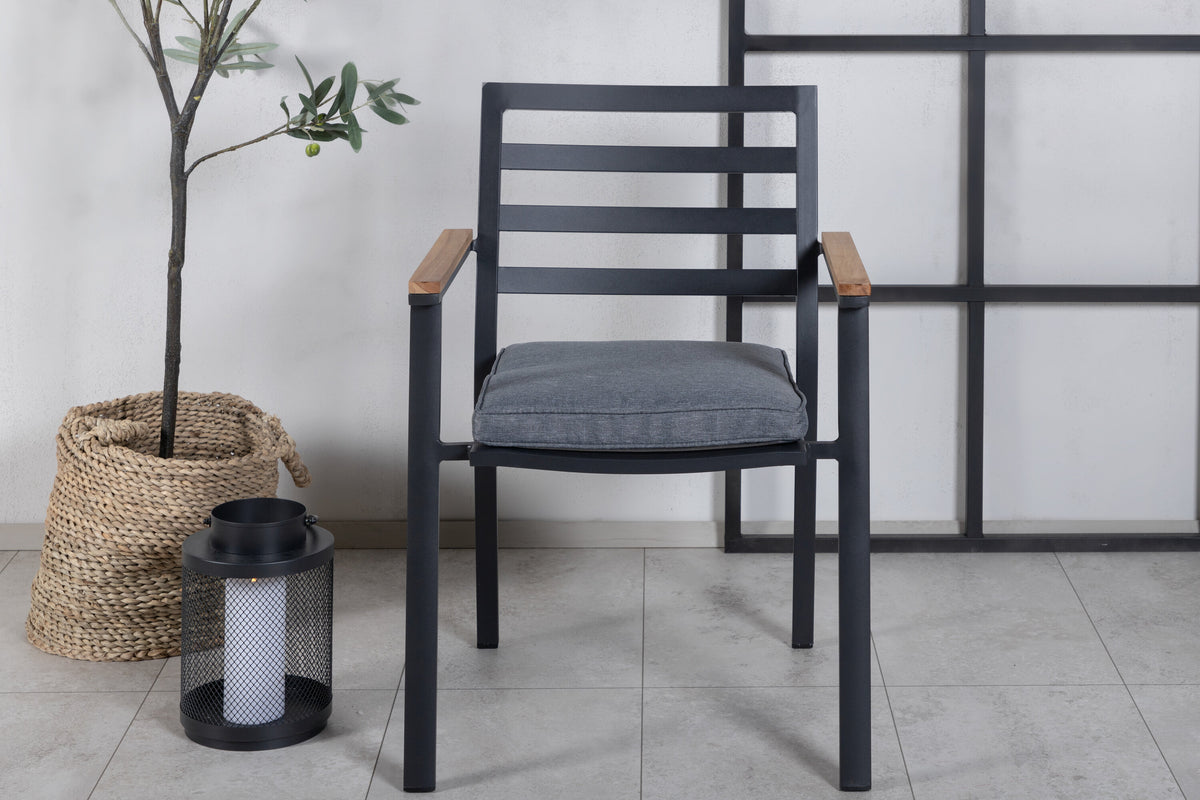 Brasilia stapelbar karmstol 2-pack svart aluminium och teak