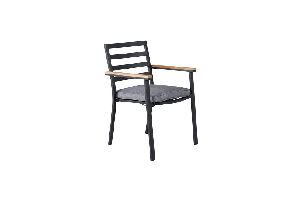 Brasilia stapelbar karmstol 2-pack svart aluminium och teak