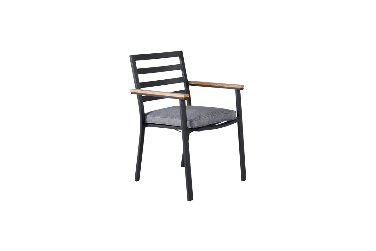 Brasilia stapelbar karmstol 2-pack svart aluminium och teak