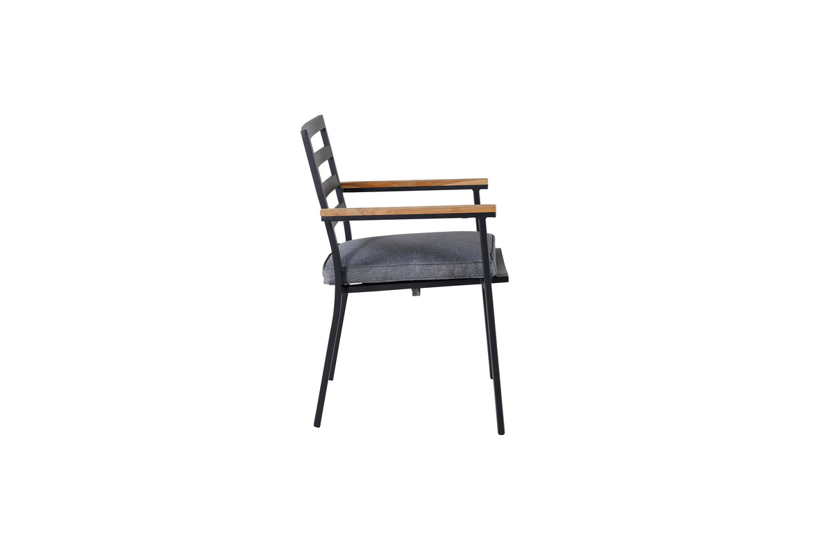 Brasilia stapelbar karmstol 2-pack svart aluminium och teak