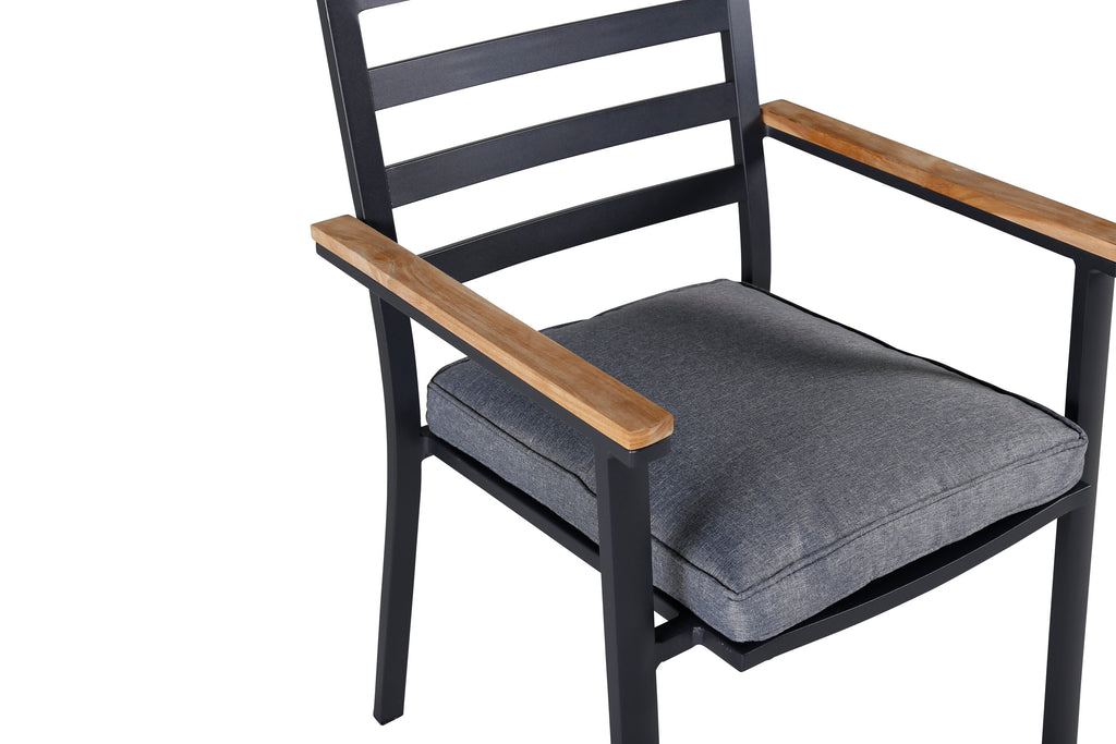 Brasilia stapelbar karmstol 2-pack svart aluminium och teak