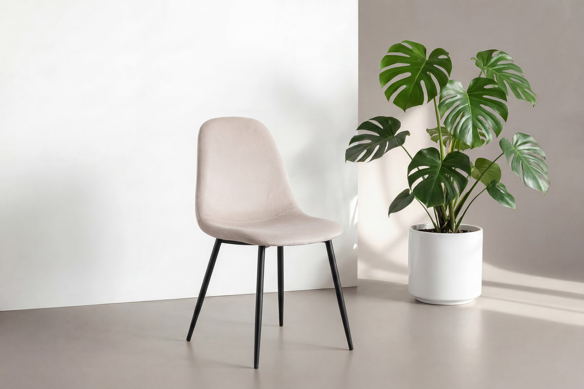 Polar matstol 2-pack beige sammet och svarta ben