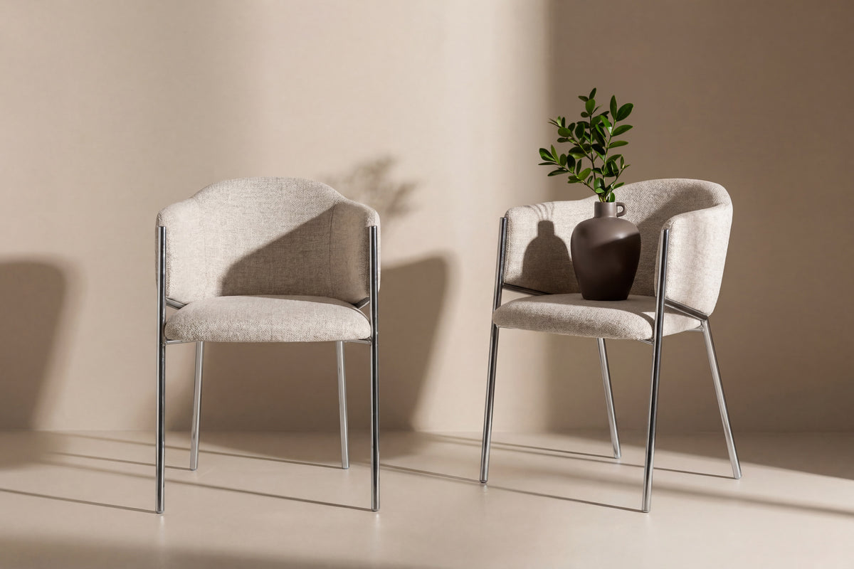 Evelina matstol 2-pack krom och vitt tyg