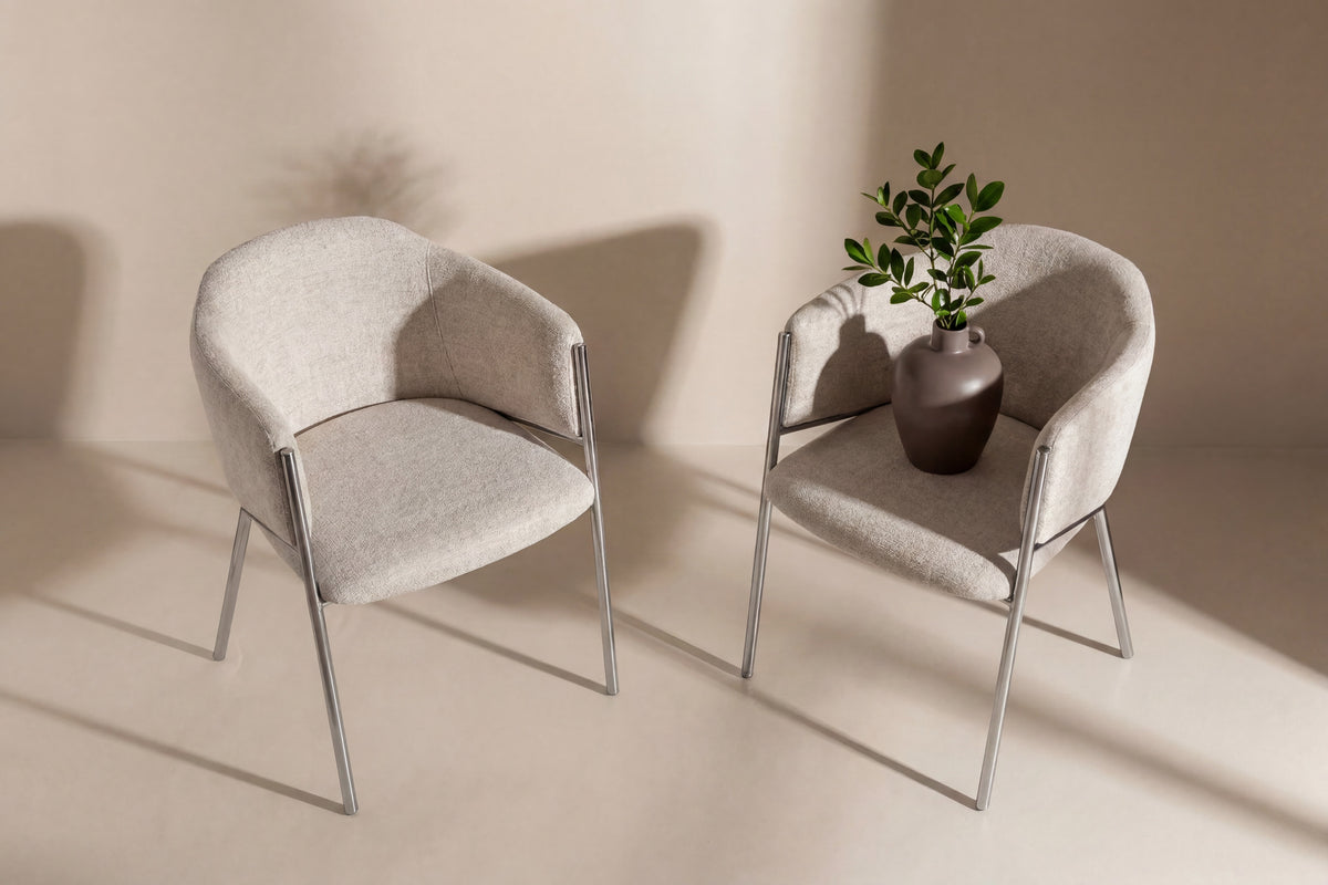 Evelina matstol 2-pack krom och vitt tyg