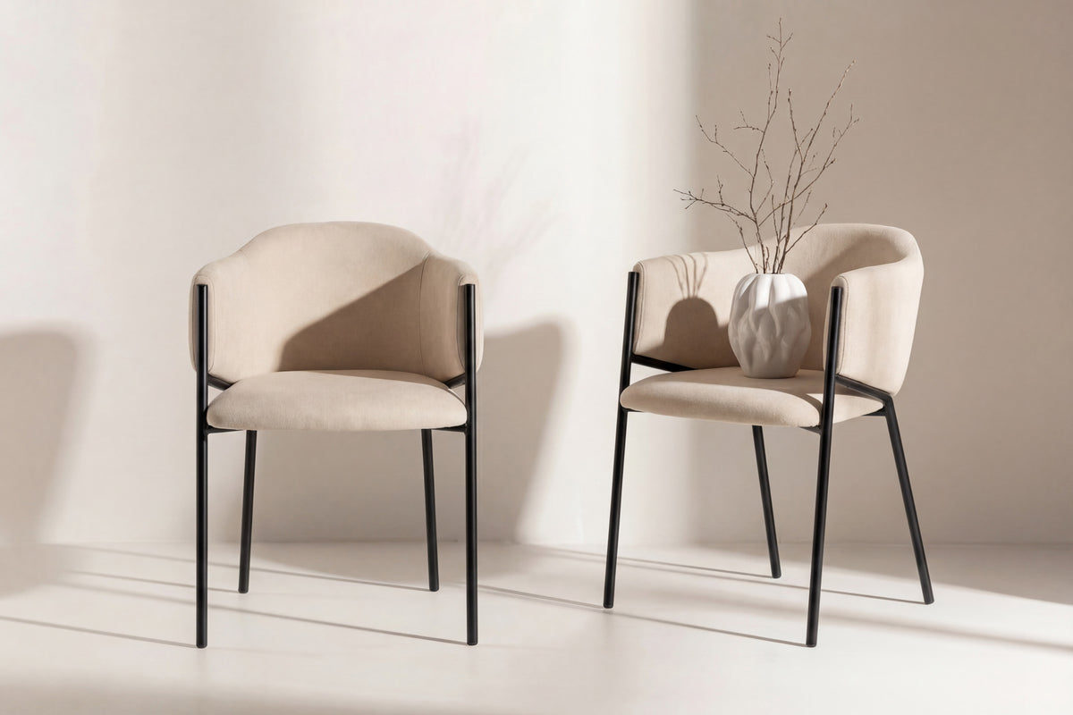 Evelina matstol 2-pack svart och beige sammet