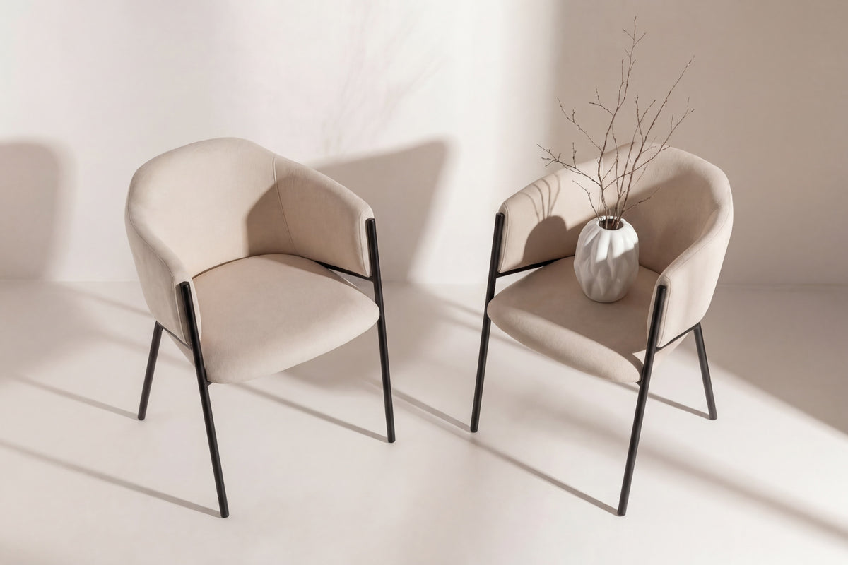 Evelina matstol 2-pack svart och beige sammet