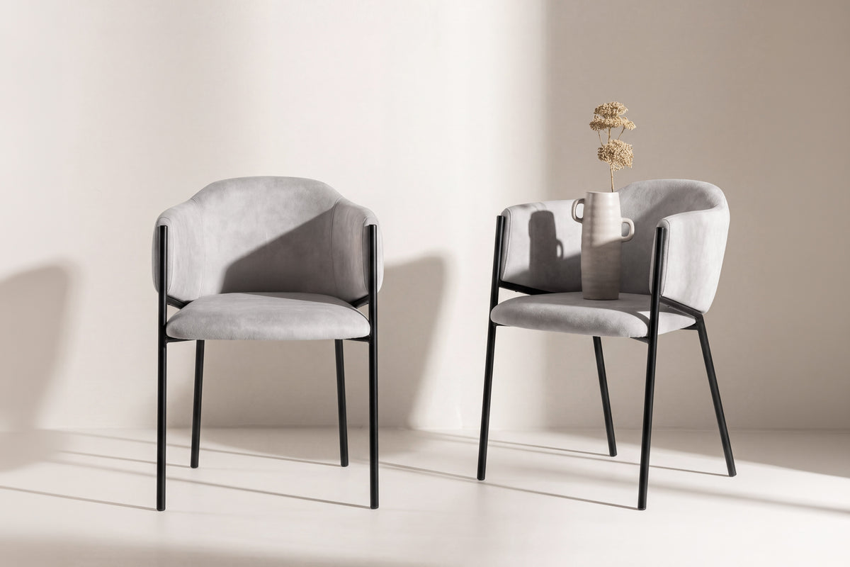 Evelina matstol 2-pack svart och ljusgrå sammet