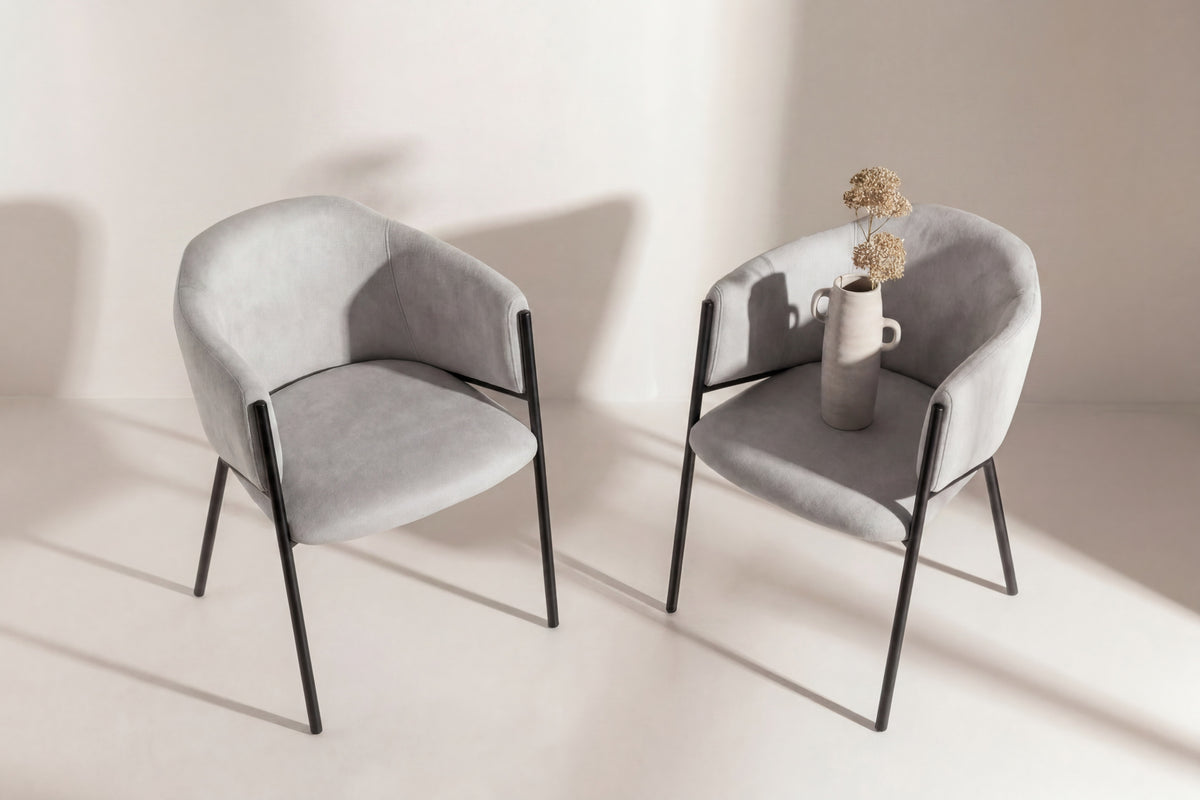 Evelina matstol 2-pack svart och ljusgrå sammet