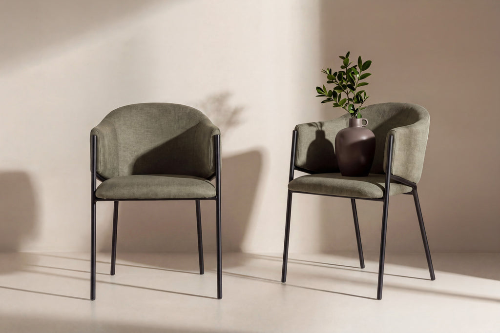 Evelina matstol 2-pack svart och mörkgrönt tyg