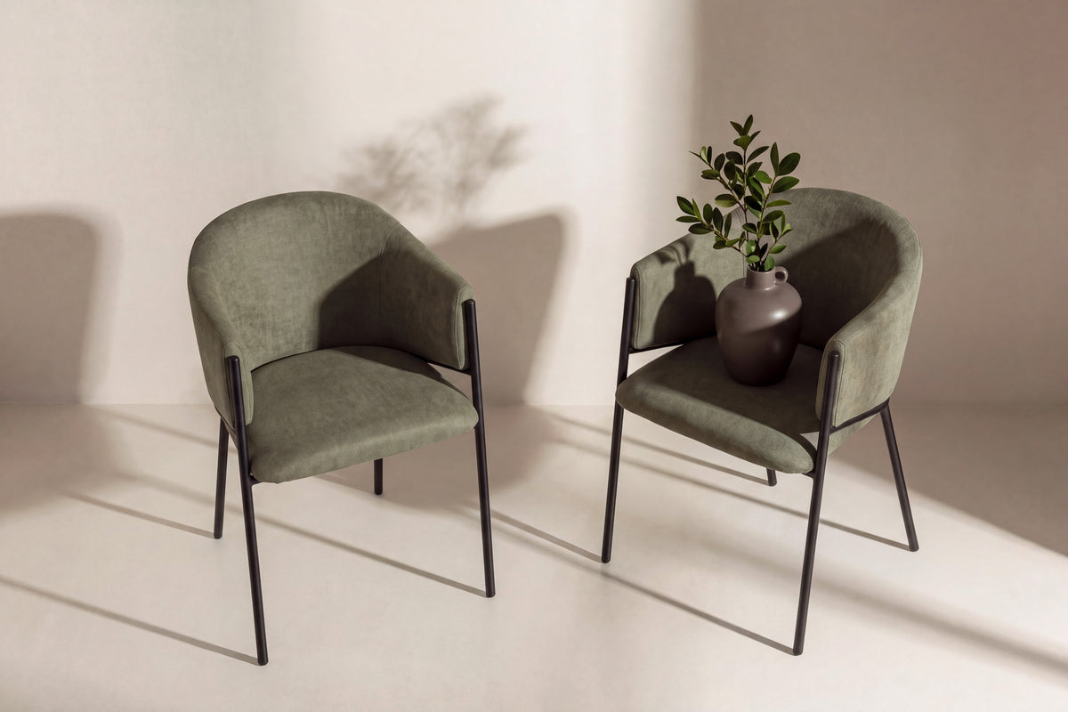 Evelina matstol 2-pack svart och mörkgrönt tyg