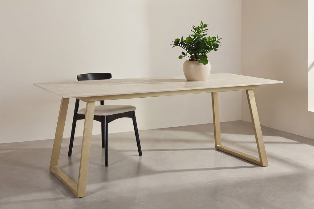 Estelle matbord 200x90 cm beige med marmormönster