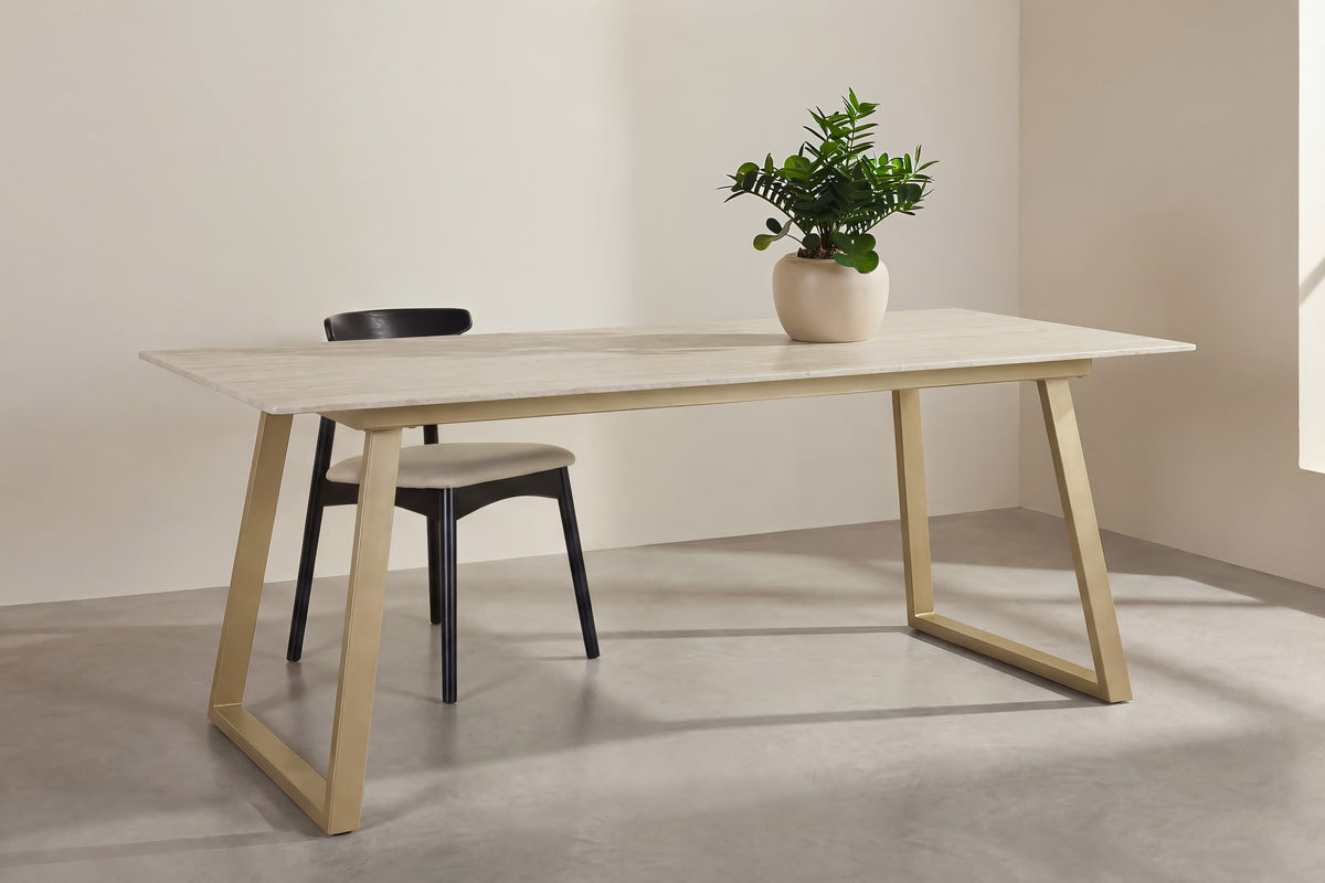 Estelle matbord 200x90 cm beige med marmormönster