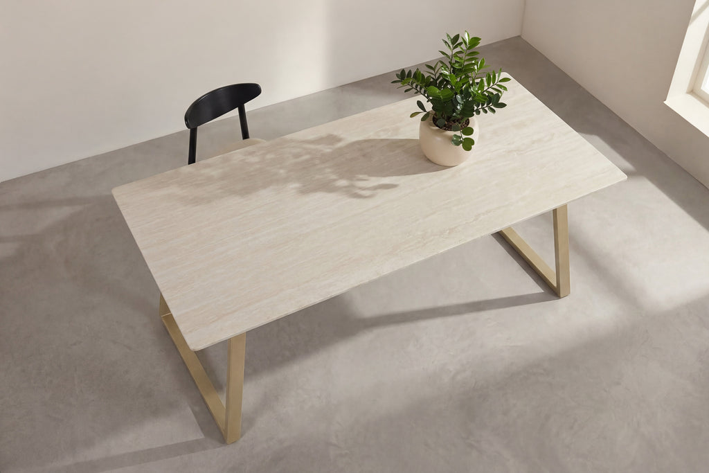 Estelle matbord 200x90 cm beige med marmormönster