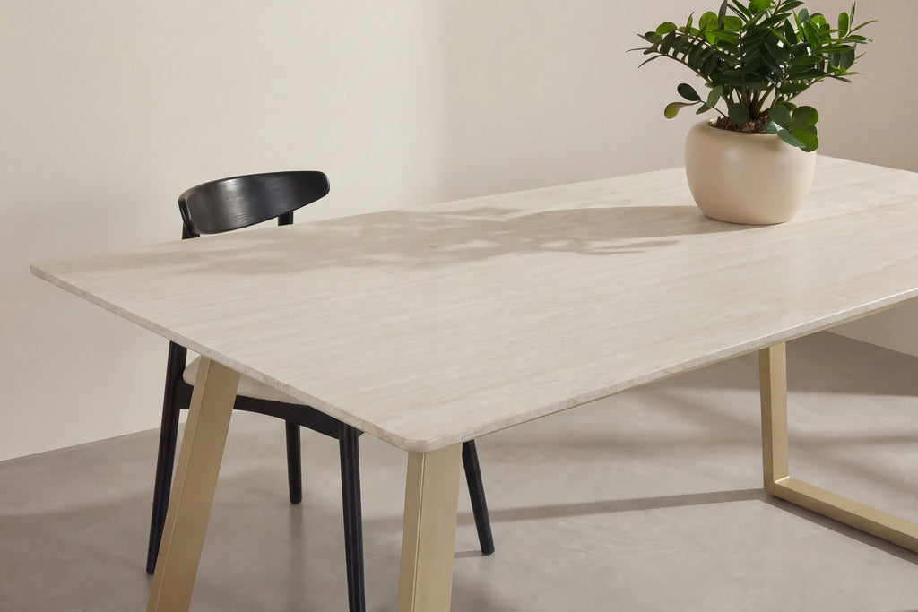 Estelle matbord 200x90 cm beige med marmormönster