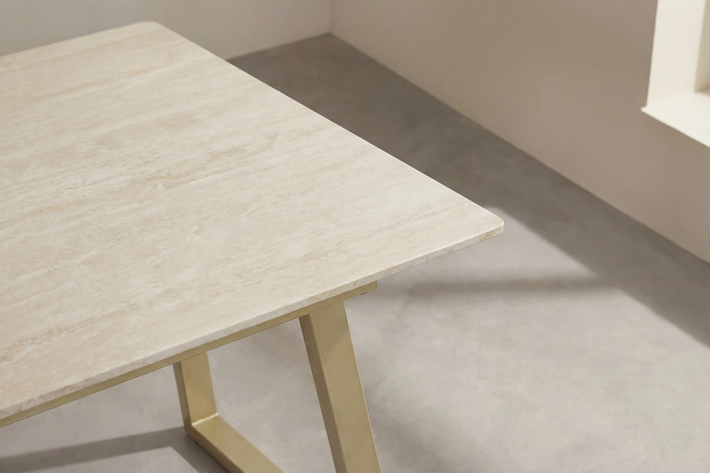 Estelle matbord 200x90 cm beige med marmormönster