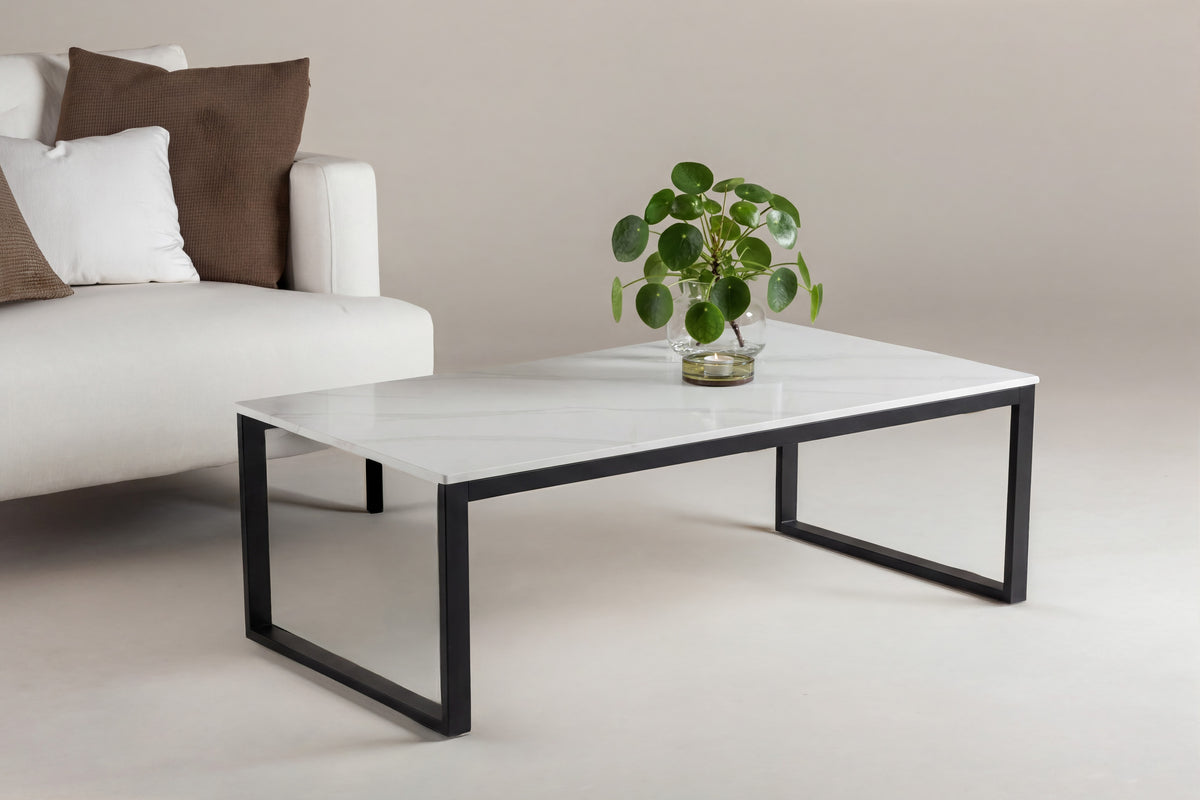 Estelle soffbord 120x60x36 cm svart/vit med marmorutseende