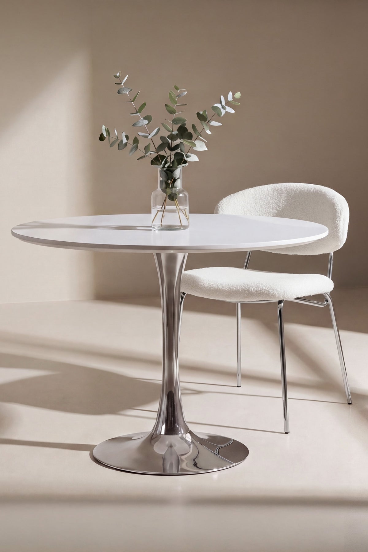 Hamden runt matbord Ø110 cm vit MDF och krom