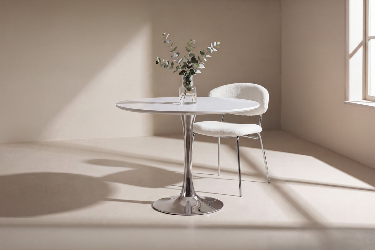 Hamden runt matbord Ø110 cm vit MDF och krom