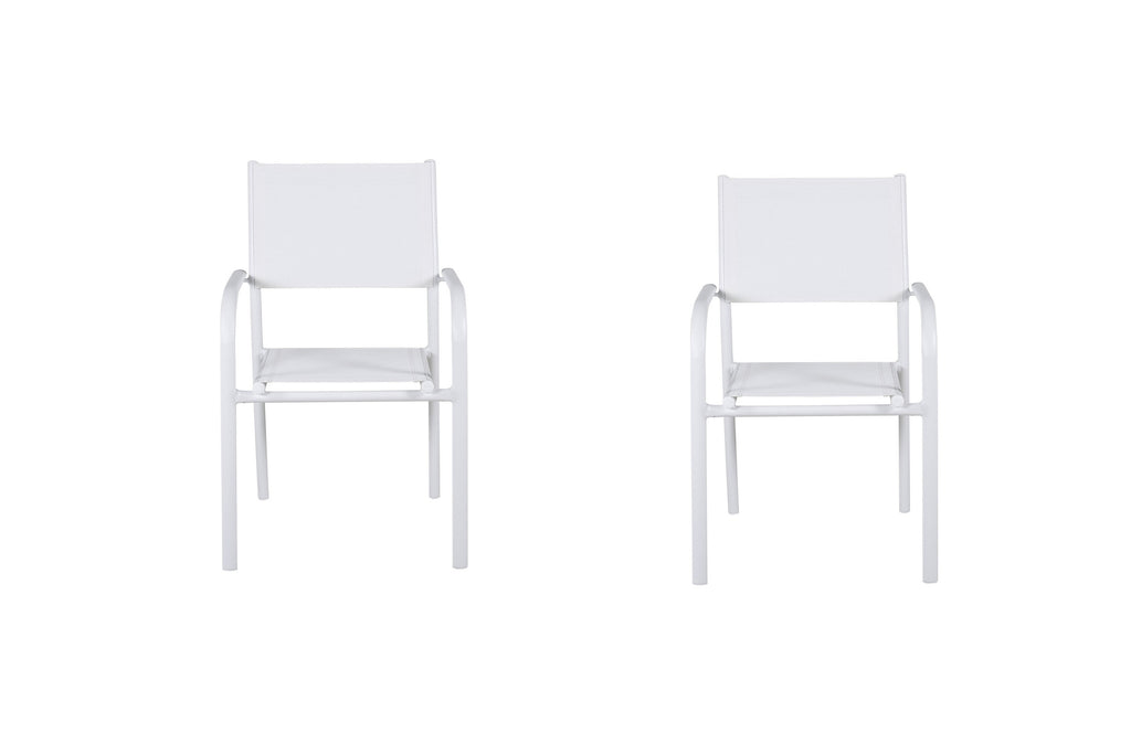 Santorini stapelbar karmstol 2-pack vit aluminium och textilenväv