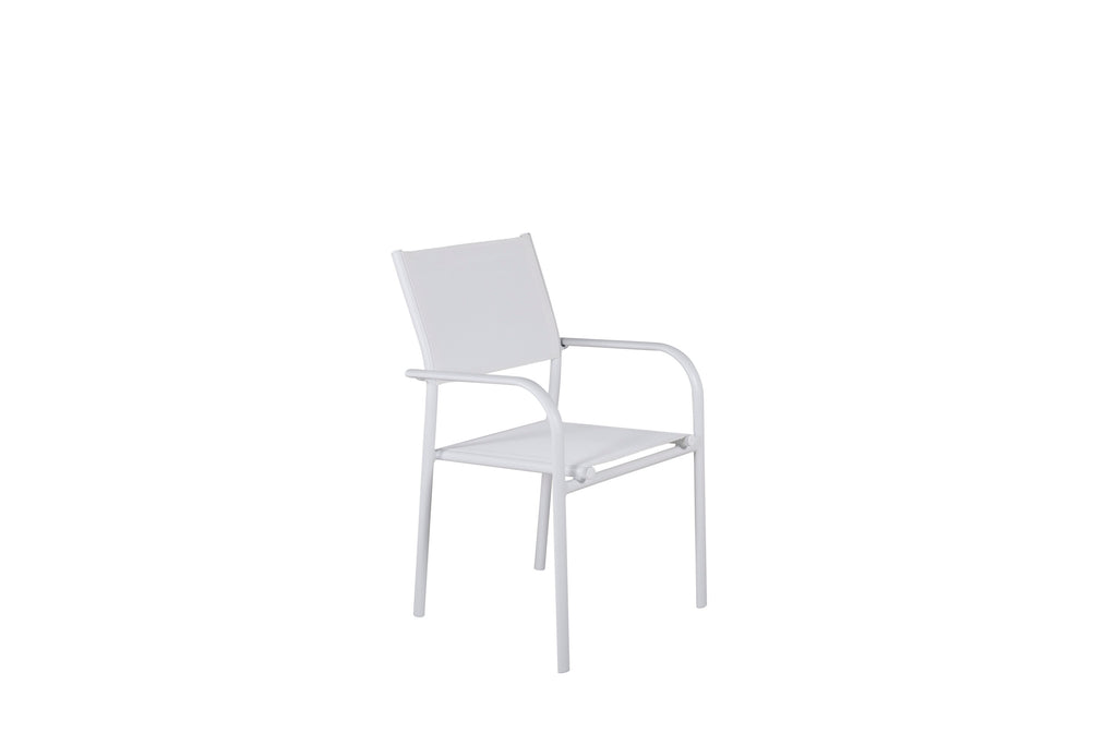 Santorini stapelbar karmstol 2-pack vit aluminium och textilenväv