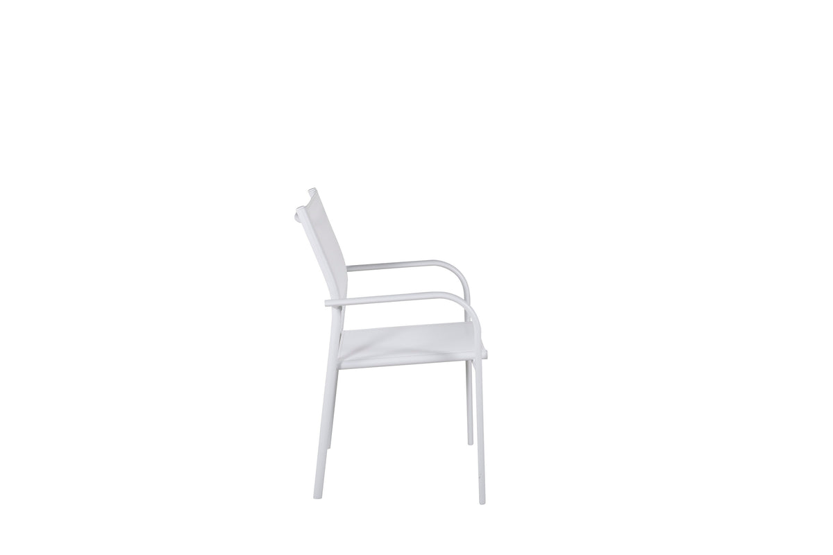 Santorini stapelbar karmstol 2-pack vit aluminium och textilenväv