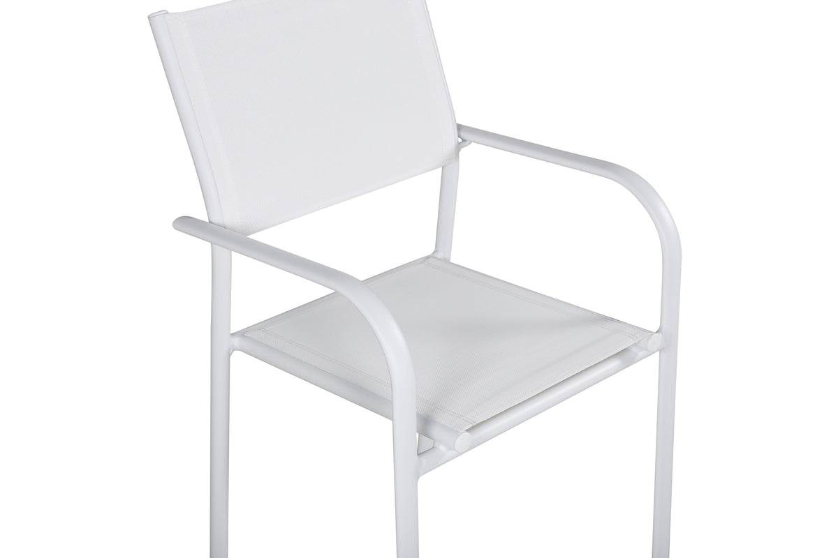 Santorini stapelbar karmstol 2-pack vit aluminium och textilenväv