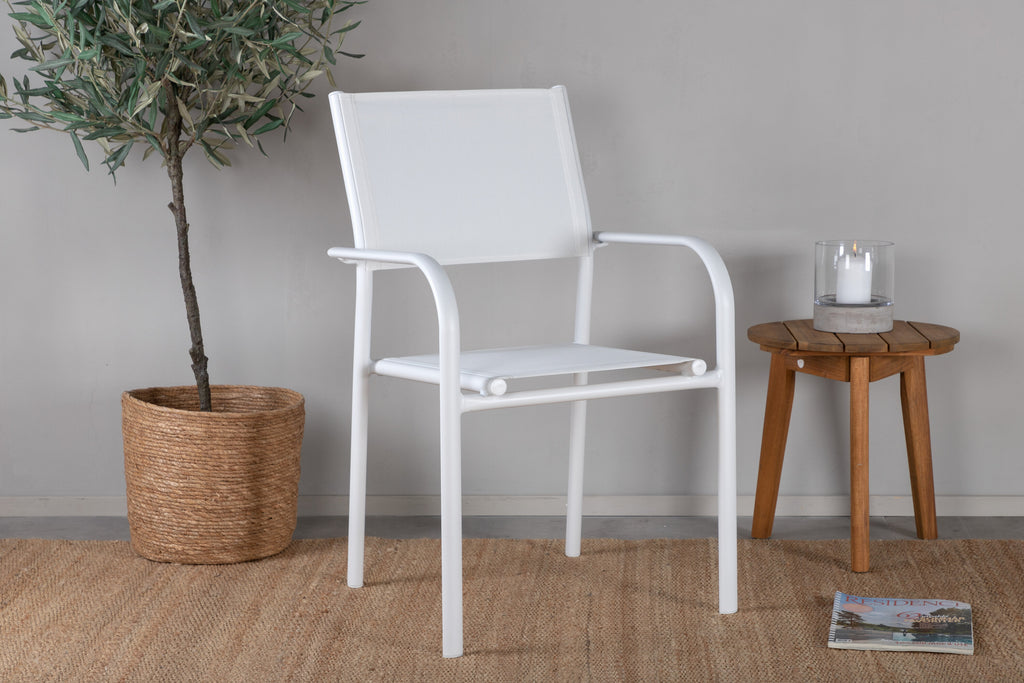 Santorini stapelbar karmstol 2-pack vit aluminium och textilenväv