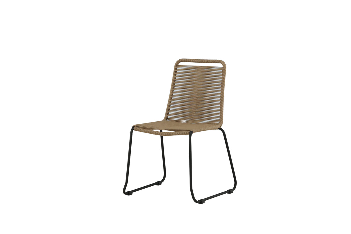 Lindos stapelbar matstol i svart aluminium med lattebrunt rep, 2-pack